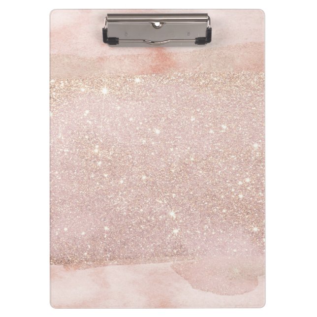 Rose Gold Watercolor Shimmer Glitter Clipboard (Front)