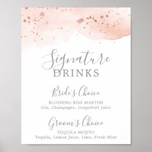 Rose Gold Watercolor Signature Drinks Sign
