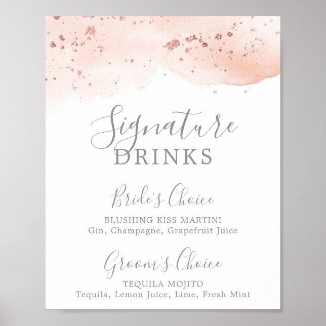 Rose Gold Watercolor Signature Drinks Sign (Front)