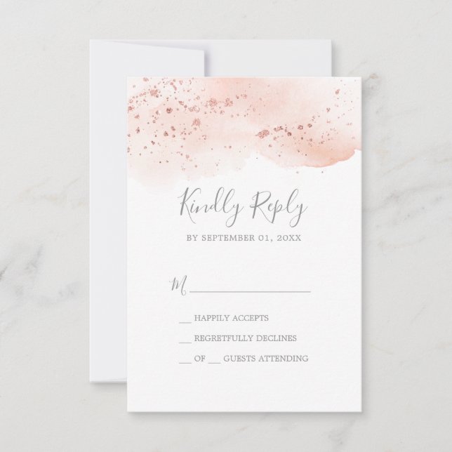 Rose Gold Watercolor Simple RSVP Card (Front)