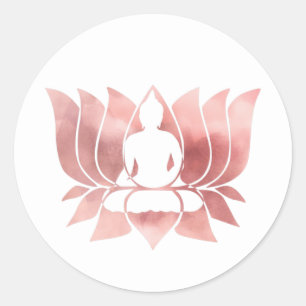 Rose Gold Watercolor Texture Buddha Meditation Zen Classic Round Sticker