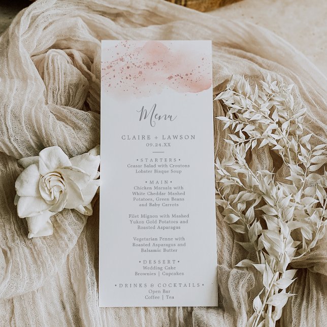 Rose Gold Watercolor Wedding Dinner Menu (Creator Uploaded)