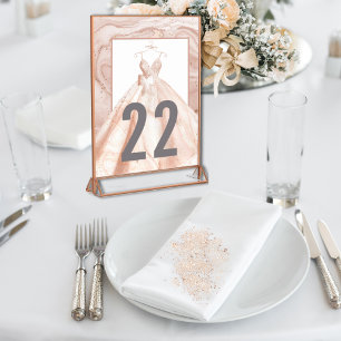 Rose Gold Watercolor Wedding Dress Table Numbers