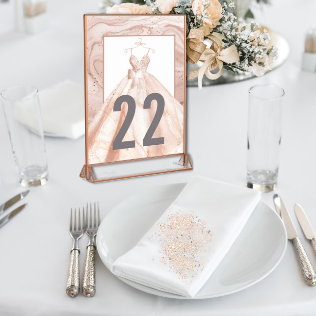 Rose Gold Watercolor Wedding Dress Table Numbers (Creator Uploaded)
