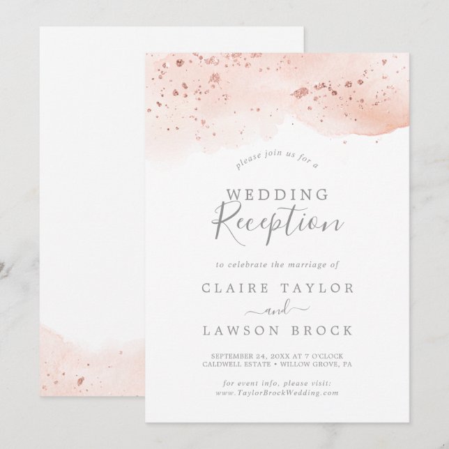 Rose Gold Watercolor Wedding Reception Invitation (Front/Back)