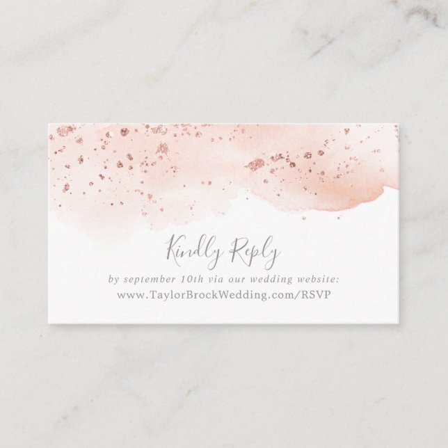 Rose Gold Watercolor Wedding Website RSVP Enclosure Card (Front)
