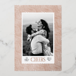Rose Gold Wavy Lines Etched Border New Year Foil Holiday Card