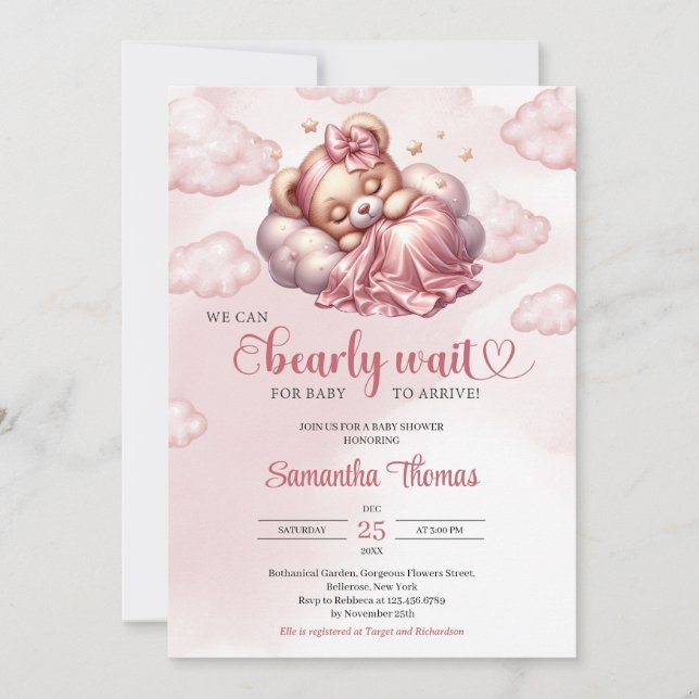 Rose gold we can bearly wait girl Baby Shower      Invitation (Front)