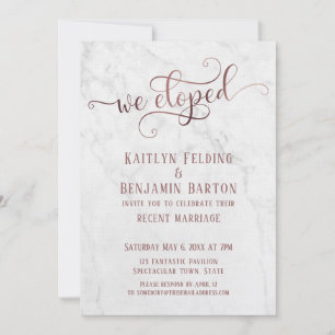 Rose Gold "We Eloped" Typography on Marble Invitation