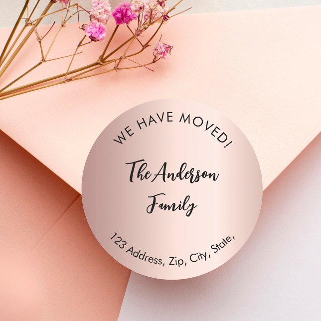 Rose gold we have moved new address  classic round sticker (Creator Uploaded)