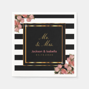 Rose Gold Wedding Black & White Napkin