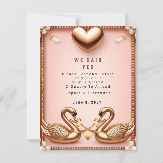 🌺 Rose Gold Wedding Collection 💐 RSVP Card (Front)
