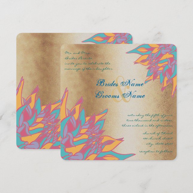 Rose Gold Wedding Colours Floral Invites (Front/Back)