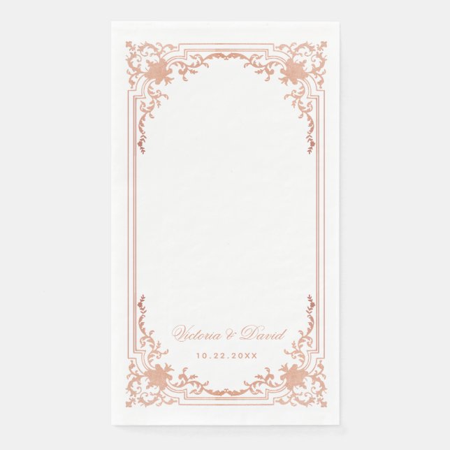 Rose Gold Wedding Elegant Vintage Antique Script Napkin (Front)