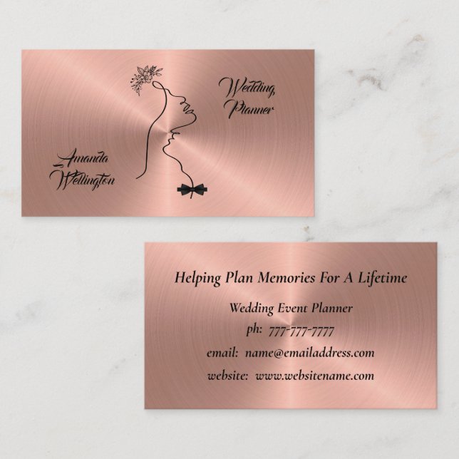 Rose Gold Wedding Event Planner Business Card (Front/Back)