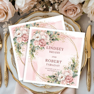 Rose Gold Wedding Floral Greenery Gold Glitter  Napkin