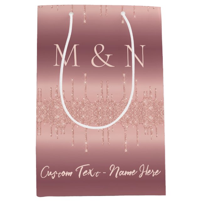 Rose Gold Wedding Gift Bag Custom Name and Letters (Front)