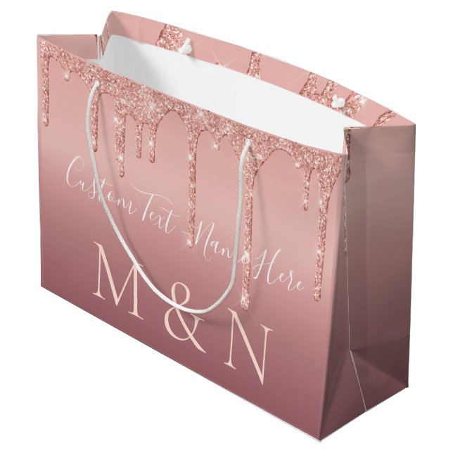 Rose Gold Wedding Gift Bag Personalised Your Text (Back Angled)