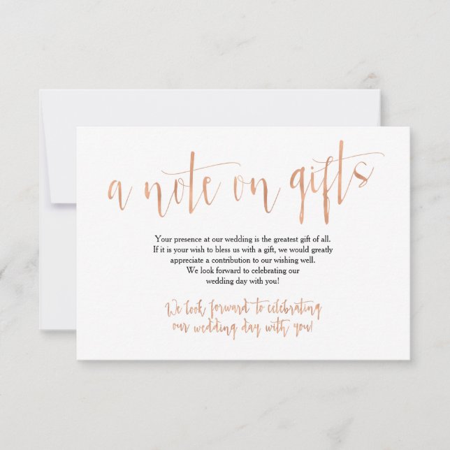 Rose Gold Wedding Gifts Card (Front)