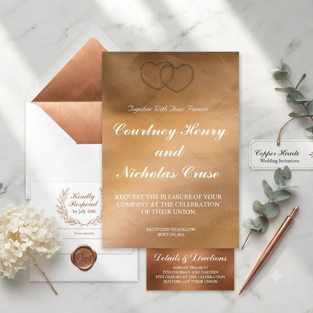 Rose Gold Wedding Invitation Lace Heart Frame (Creator Uploaded)