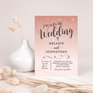 Rose Gold Wedding Invitation, Ombre Pink Invitation