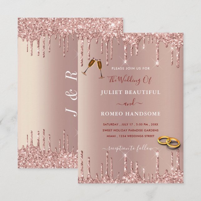 Rose Gold Wedding Invitation - Personalised (Front/Back)