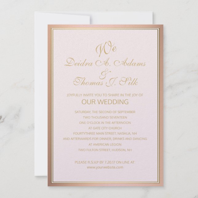 Rose Gold Wedding Invitations (Back)