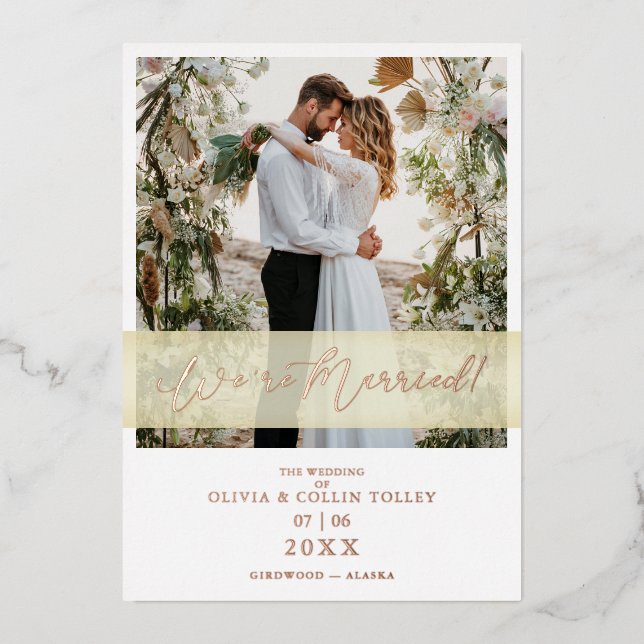 Rose Gold Wedding Just Married Hand Lettered (Front)
