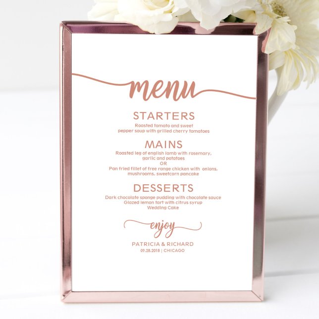 Rose Gold Wedding Menu Sign Rustic Calligraphy (Creator Uploaded)