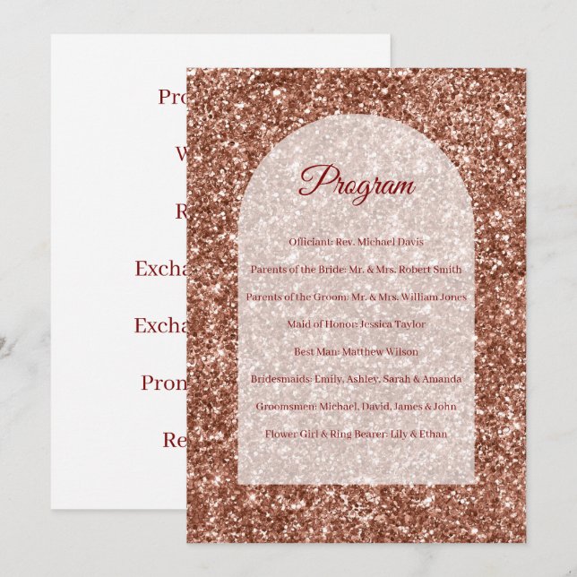 Rose Gold Wedding Program Ceremony Arched Glitter Programme (Front/Back)