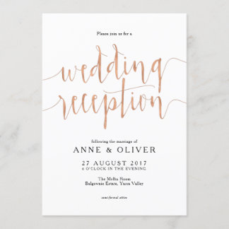 Rose Gold Wedding Reception Invitation