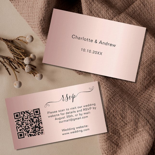 Rose gold wedding response website QR code RSVP Enclosure Card (Creator Uploaded)