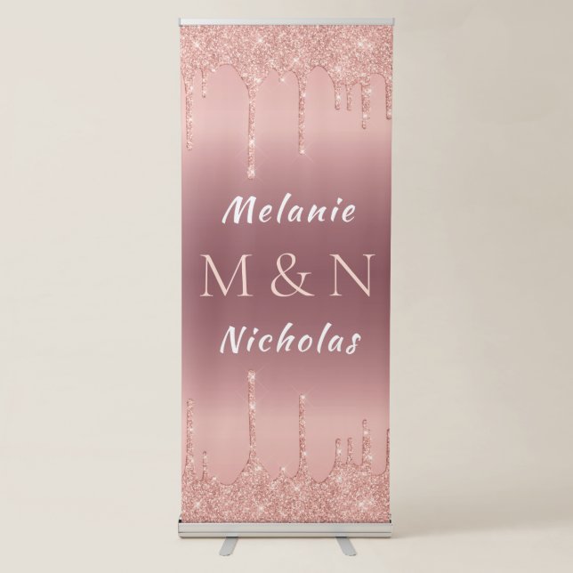Rose Gold Wedding Retractable Banner Name Letters (Front)