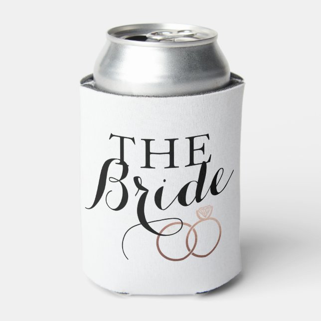 Rose Gold Wedding Rings Bride Custom Can Cooler (Can Front)