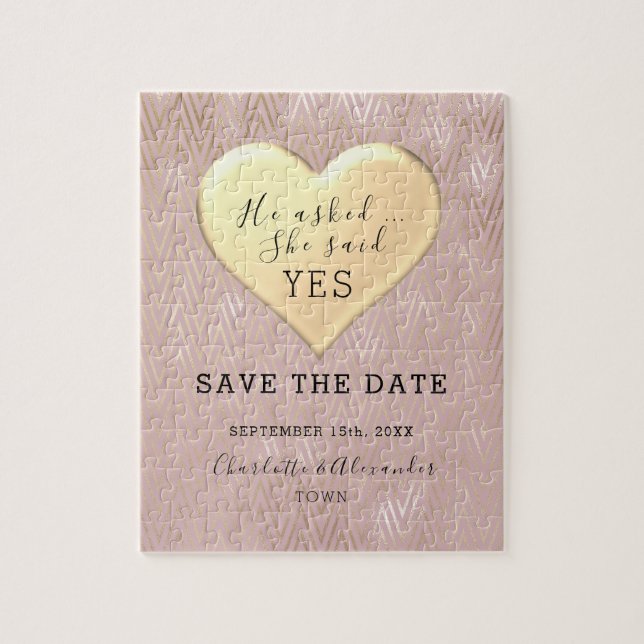 Rose Gold Wedding Save The Date Jigsaw Puzzle (Vertical)