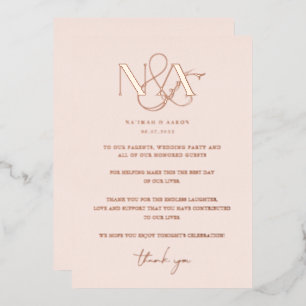 Rose Gold Wedding Table Thank You
