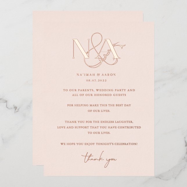 Rose Gold | Wedding Table Thank You  (Front/Back)