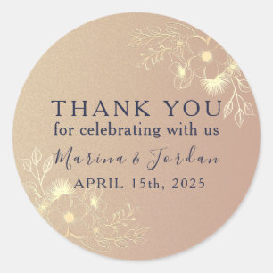 Rose Gold Wedding Thank You Classic Round Sticker