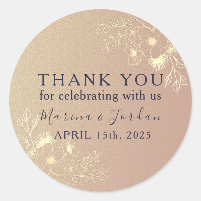Rose Gold Wedding Thank You Classic Round Sticker (Front)