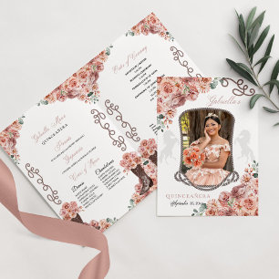 Rose Gold Western Charro Quinceañera Program Invitation