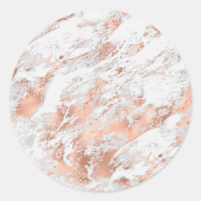 Rose Gold Wh Marble, Blank Template DIY Text & Art Classic Round Sticker (Front)