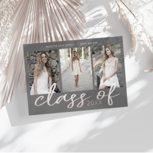 Rose Gold Whimsical Script Photo Graduation Card