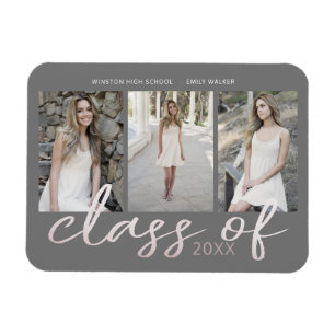 Rose Gold Whimsical Script Photo Graduation Magnet