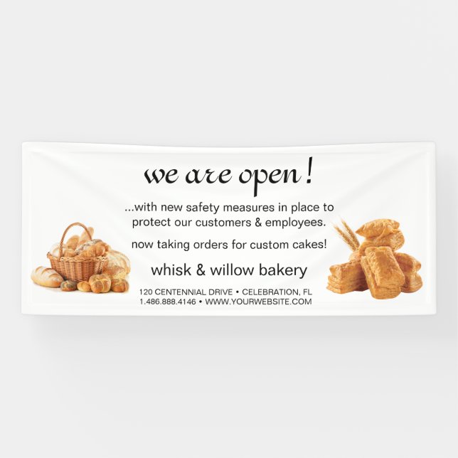 Rose Gold Whisk Bakery Business Reopening Banner (Horizontal)