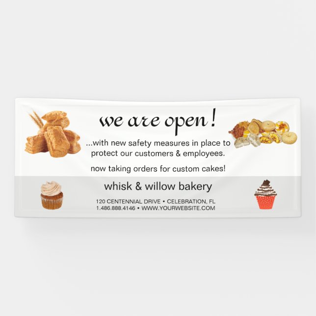 Rose Gold Whisk Bakery Business Reopening Banner (Horizontal)