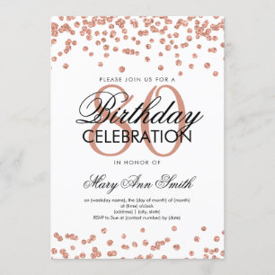 Rose Gold White 80th Birthday Glitter Confetti Invitation