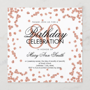 Rose Gold White 80th Birthday Glitter Confetti Invitation