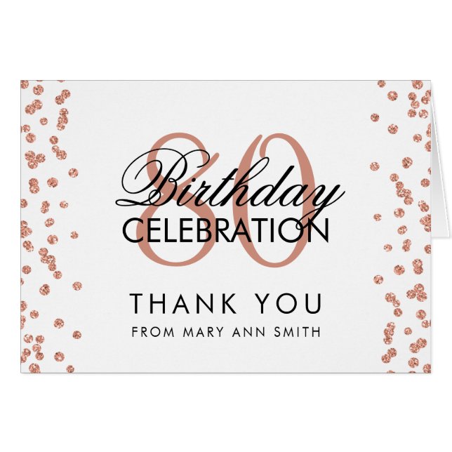 Rose Gold White 80th Birthday Thank you Glitter (Front Horizontal)