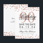 Rose Gold White 90th Birthday Save Date Confetti Invitation<br><div class="desc">Elegant "90th Birthday Party" design with Rose Gold Faux Glitter Confetti White and custom name and details text. Easy to use and easy to personalise. Order Today!</div>