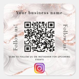 Rose gold white agate marble qr code instagram square sticker